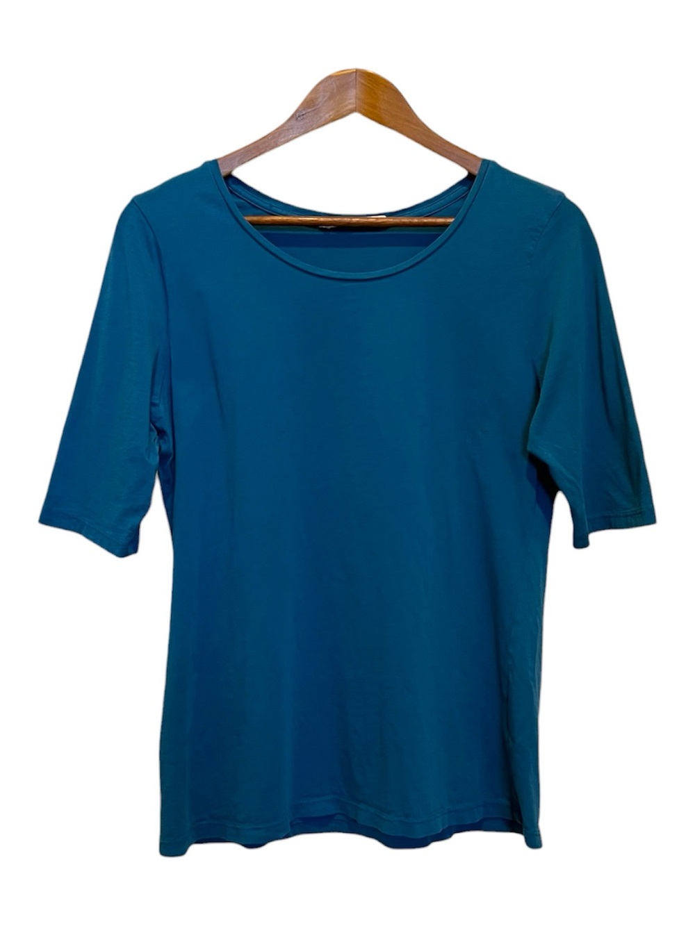 Peruvian Connection Crew Neck Short Sleeve Top Teal Blue 100% Pima Cotton Medium